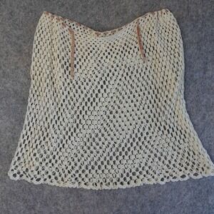 Vintage 70s Handmade Skirt Women L Ivory Crochet Sheer Mini Boho Hippie Festival
